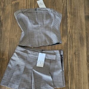 NWT Zara Plaid Top and Skirt Set